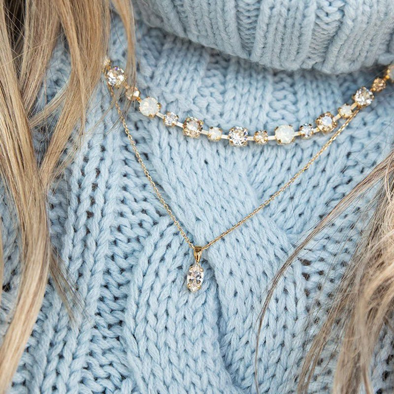 Petite Navette Halsband Gold Crystal